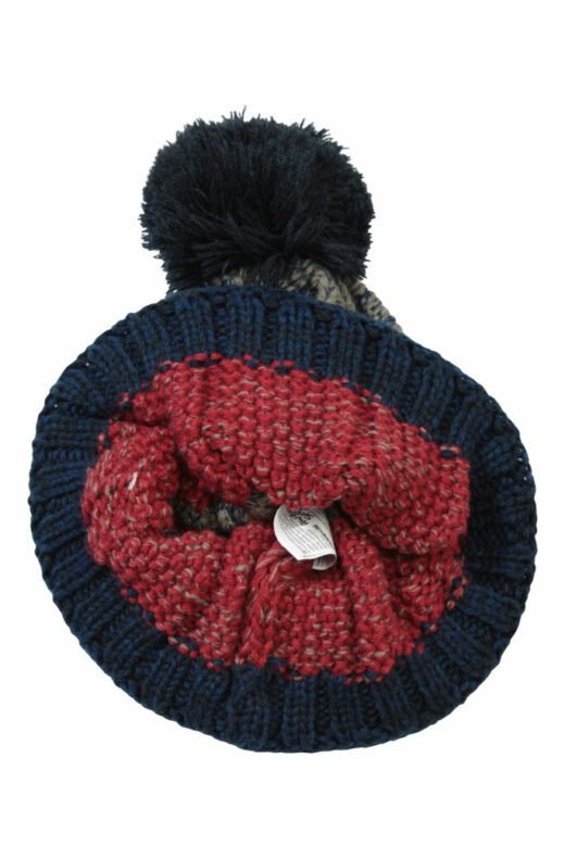 Stripe Cable Knit Bobble Hat Blue