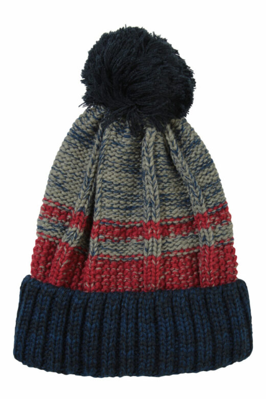 Stripe Cable Knit Bobble Hat Blue