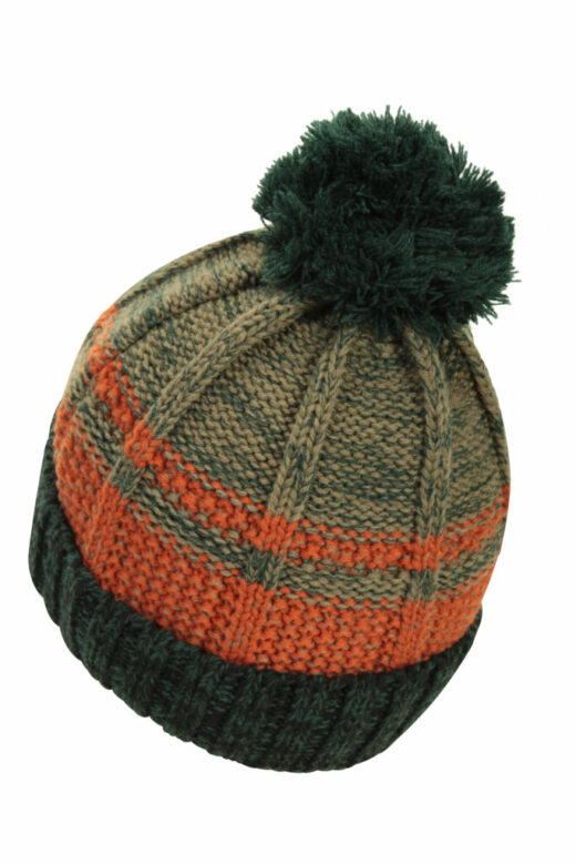 Stripe Cable Knit Bobble Hat Orange