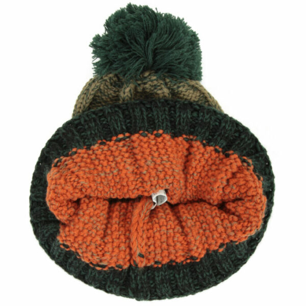 Stripe Cable Knit Bobble Hat Orange