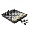 Magnetic chess and checkers set for professional tournaments and recreation.