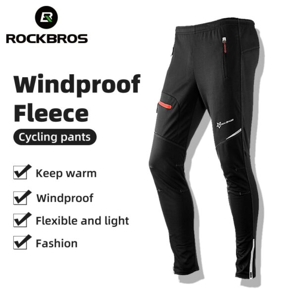 ROCKBROS Winter Bike Pants Men Women Thermal Warm Long Cycling Pants Fleece Reflective Windproof MTB Sports Bicycle Trousers