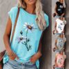 Summer Tee Shirt for Women Round Neck Short Sleeve Casual Flower Print Vintage Tops Pullover Female Elegant Streetwear T-shirts Cover