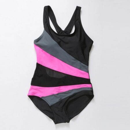 Women Racer Back Swimsuits with Striped Patchwork