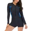 Rash Guard One Piece Swimsuit Boyleg Swimwear Women Long Sleeve Swim Wear Zipper Bathing Suits Sports Swimming Suit 2021