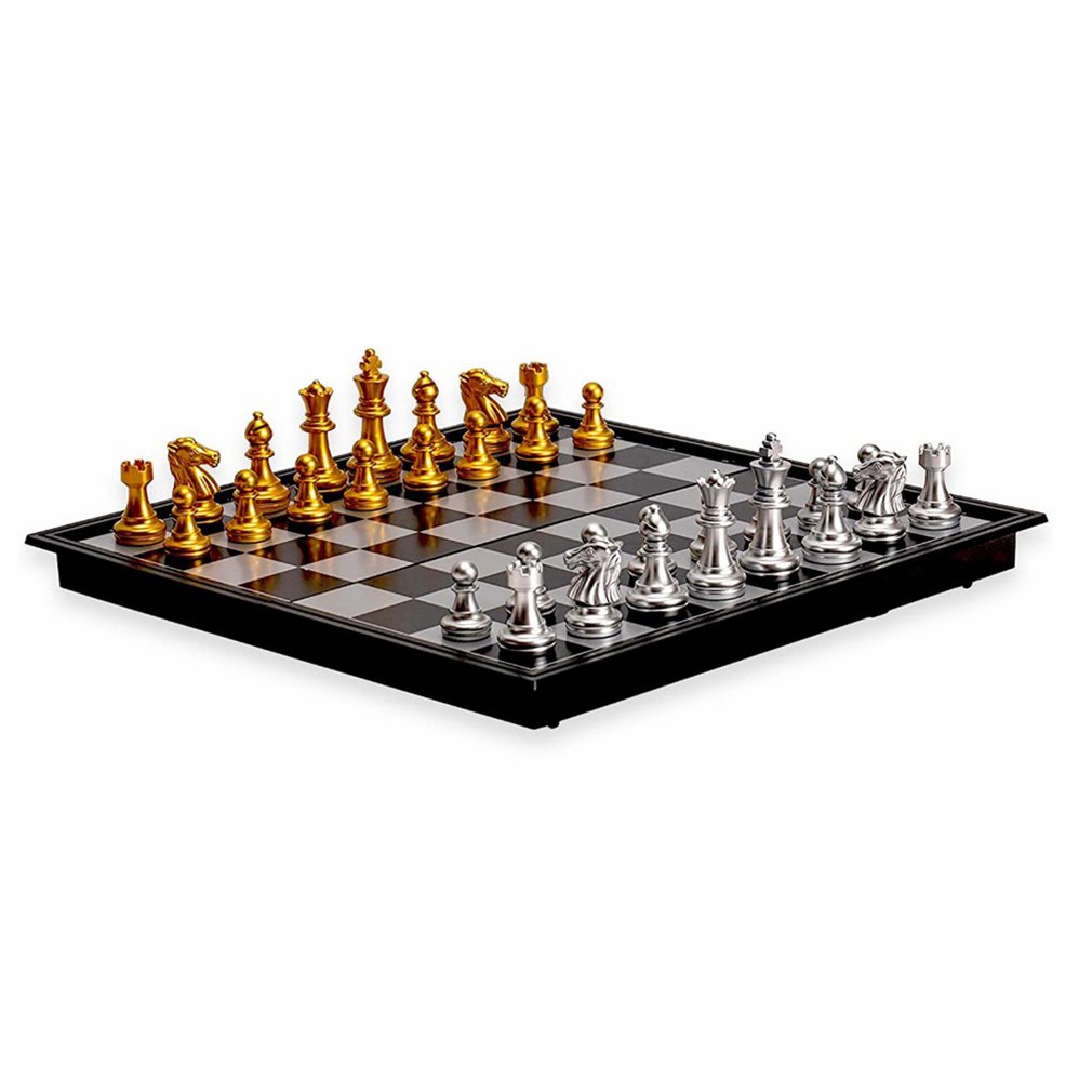 Medieval Chess Set With High Quality Chessboard 32 Gold Silver Chess Pieces Magnetic Board Game Chess Figure Sets Szachy Checker