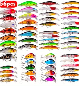 56 Pieces/Batch Multifunctional Bait Set with Hook, Crank Bait and Spinner - Great for Carp and Other Fish