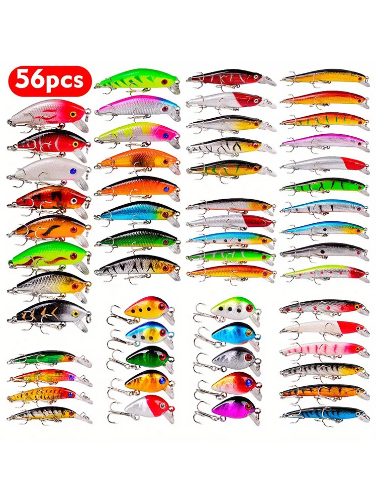 56 Pieces/Batch Multifunctional Bait Set with Hook, Crank Bait and Spinner - Great for Carp and Other Fish