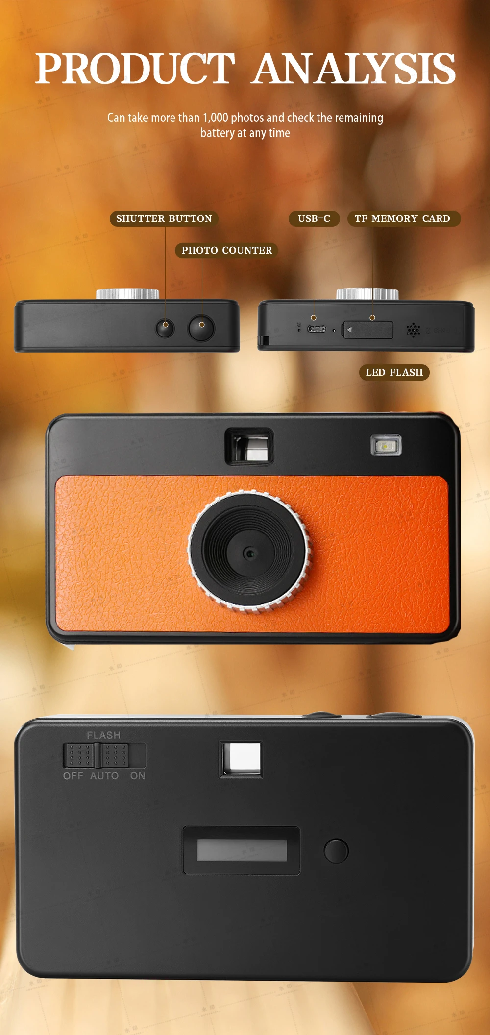 Winait Screen Free Retro Digital Camera Max 12.0 Mega Pixels Camera with Changeable Filters + 32GB memory card