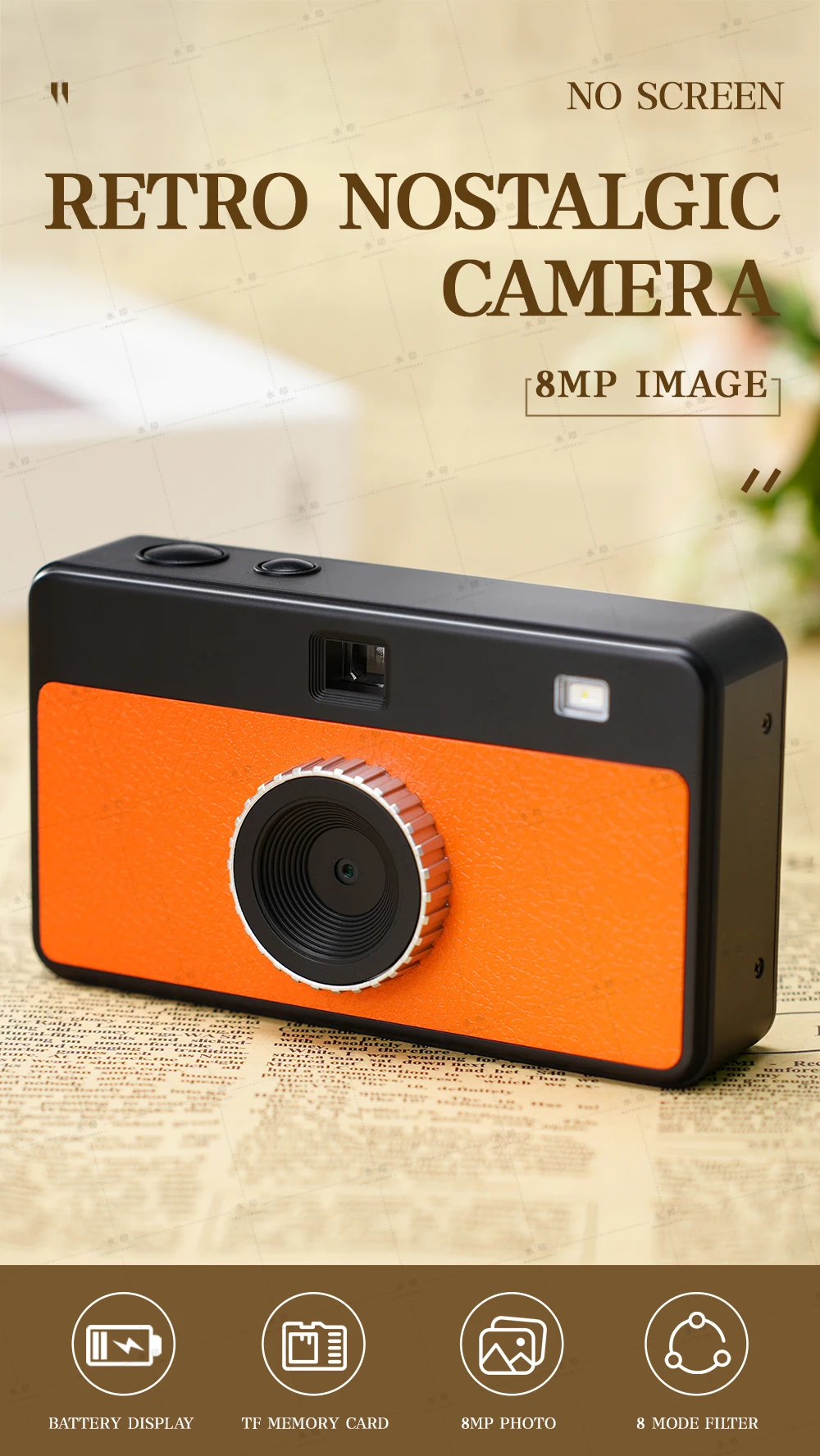 Winait Screen Free Retro Digital Camera Max 12.0 Mega Pixels Camera with Changeable Filters + 32GB memory card