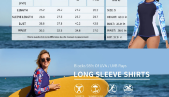 Womens Rash Vest Long Sleeve Tops Sun Protection UPF 50+ Beach Swimming Tops